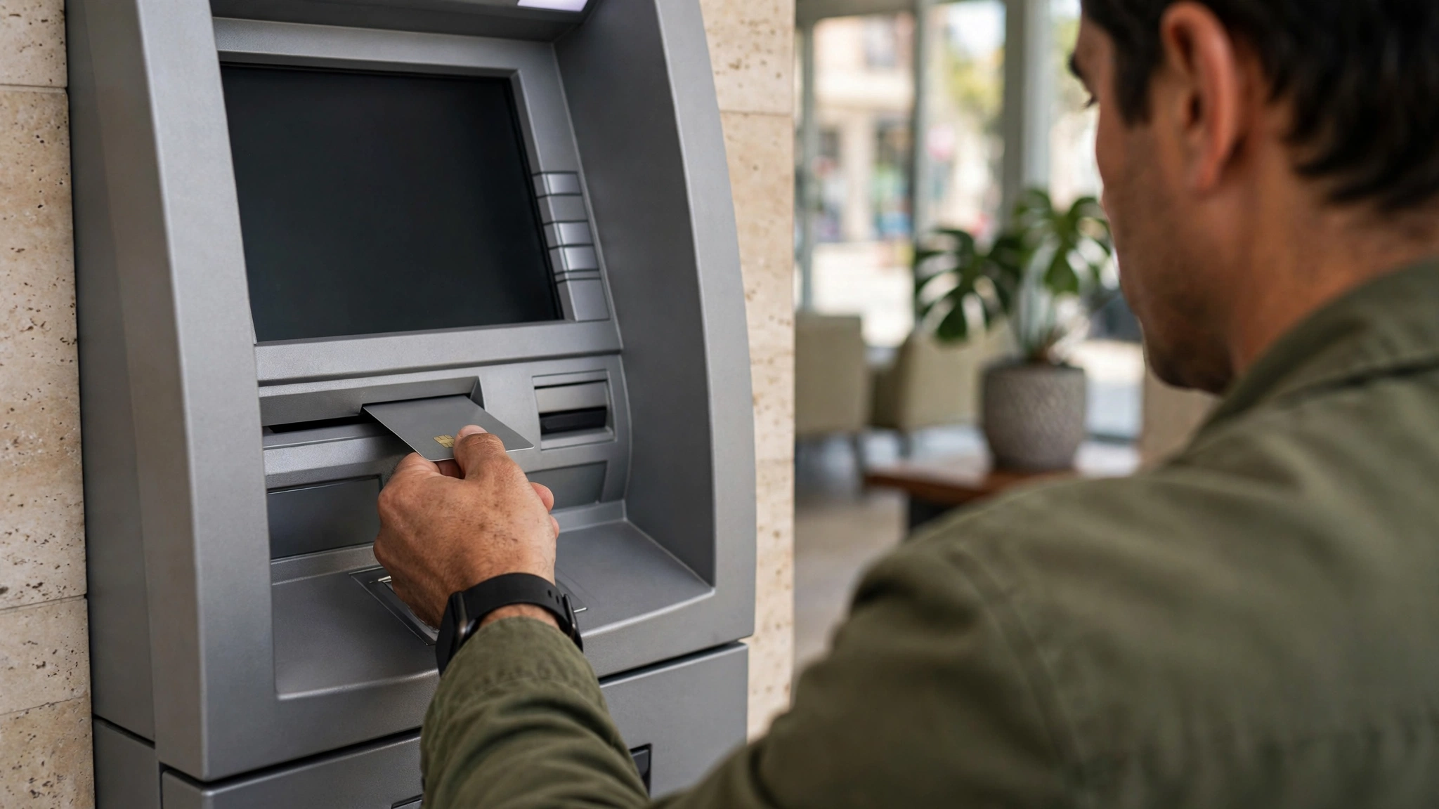 Persona insertando una tarjeta bancaria en un cajero automático en México